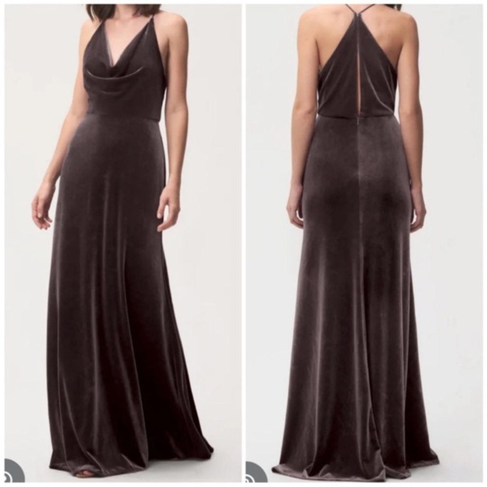 Jenny Yoo Dress Sullivan Maxi Gown Bridesmaid in Vintage Plum Velvet